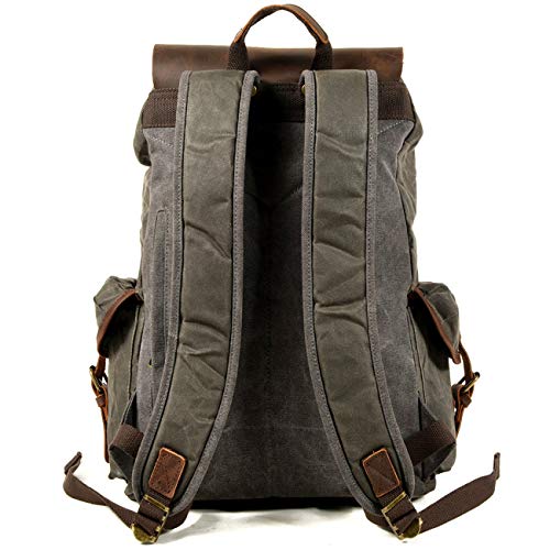 WUDON Leather Backpack for Men, Waxed Canvas Shoulder Rucksack Carry-On Travel Backpack (Grey-Oversize, Oversize) - Image 2