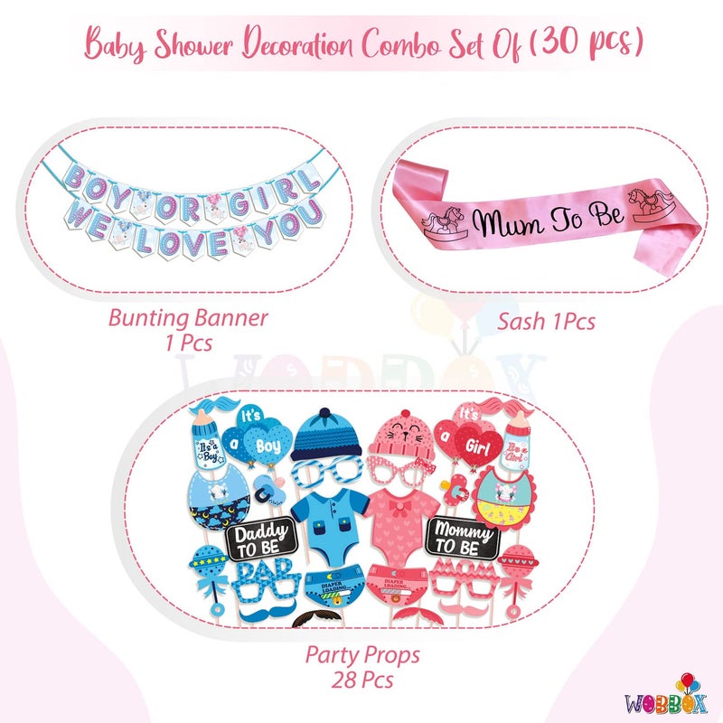 WOBBOX Baby Shower Combo of Party Props 28 Pcs & Boy Or Girl We Love You Bunting Banner, with Mum to be Light Pink Sash Baby Shower Decoration Item (Pack of 3) - Image 2