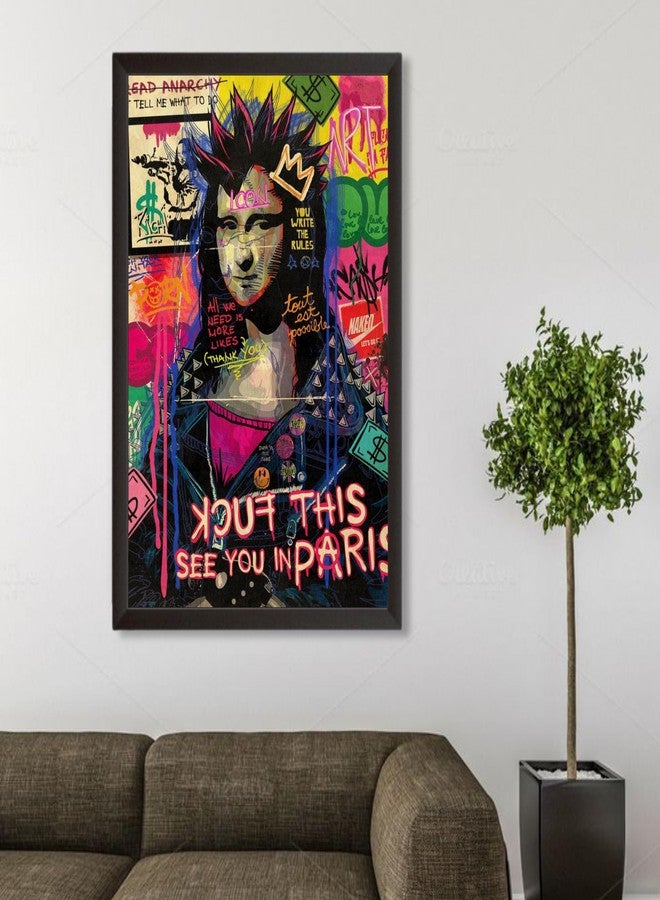 Waltractive Mona Lisa Quirky Bold Graffiti Wall Art Framed Poster - Perfect Wall Decor for Bedroom and Dorm Room - Available in 33x23 and 48x33 CM (13x9 and 19x13 Inch) - Image 3