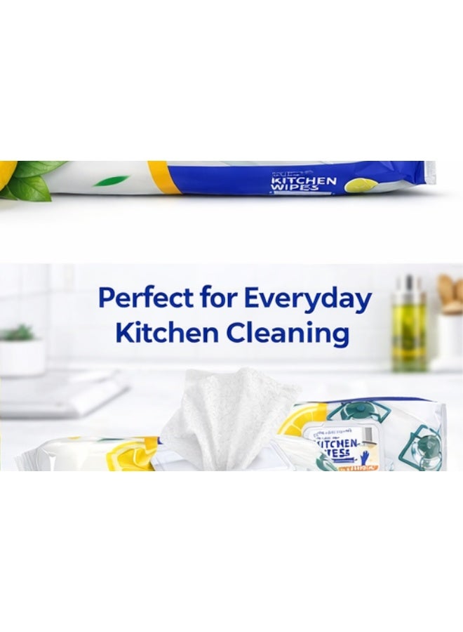 JIHAM Kitchen Cleaning Wipes Set of 2 (80 Wipes Each) – Multi-Surface Degreasing Wipes with Lemon Fresh Scent - Image 2