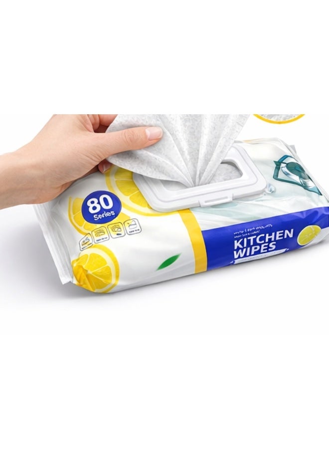 JIHAM Kitchen Cleaning Wipes Set of 2 (80 Wipes Each) – Multi-Surface Degreasing Wipes with Lemon Fresh Scent - Image 3