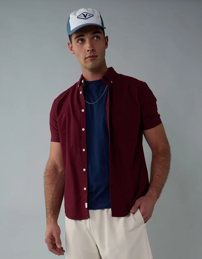 American Eagle AE Short-Sleeve Classic Fit Button-Up Shirt