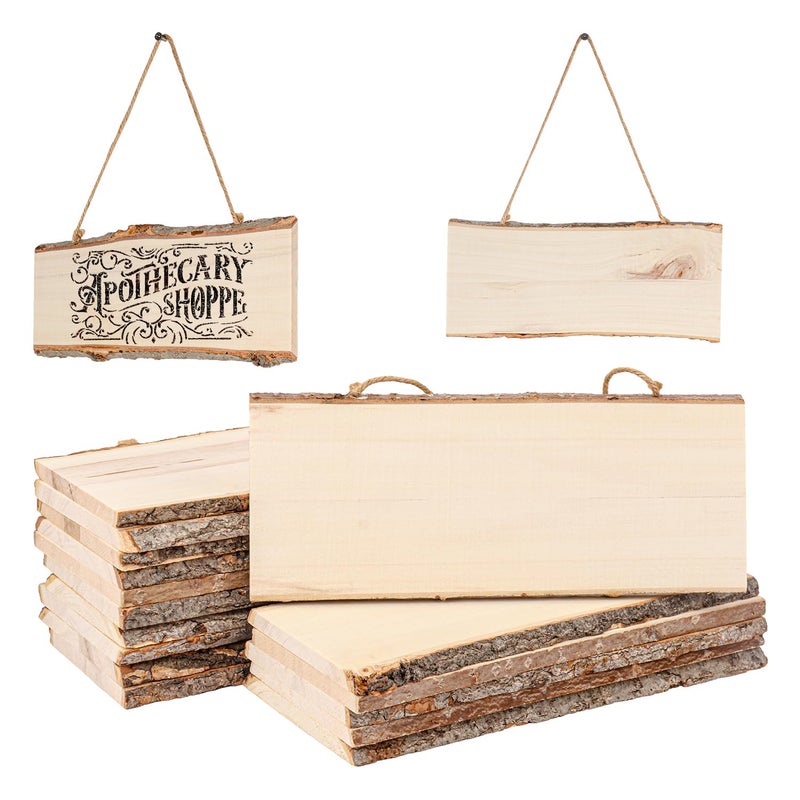 IHDYPPEW 18 Pack Wood Signs, Unfinished Rectangle Wooden Plaque with Rope, Live Edge Wood Plaque for DIY, Burning Carving, Wedding, Restaurant, Home Decor (4 x 10 Inch) - Image 1