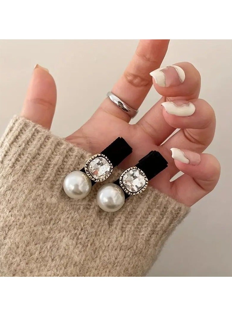 Goolsky Elegant Alloy Geometric Hair Clip Set with Synthetic Crystal Embellishment - Fashion Non-Woven Fabric Hair Accessories for Women, Versatile Duckbill Side Clip for Stylish Hair Management (Black) - Image 1