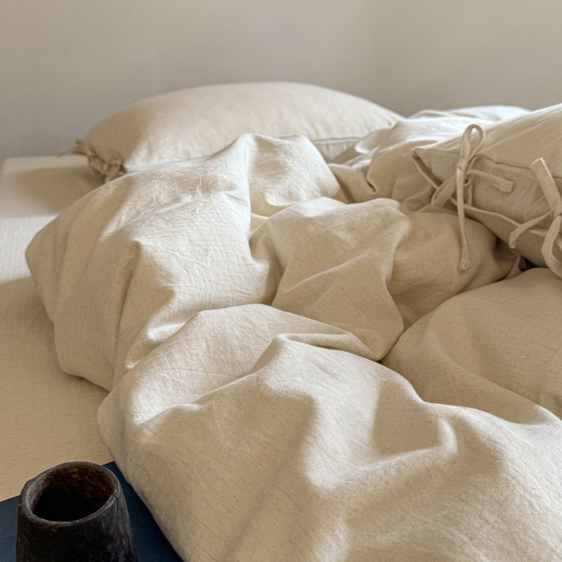 Undyed Linen White Bedding Set – Washable Breathable Four-Piece Sheet Set - Image 1