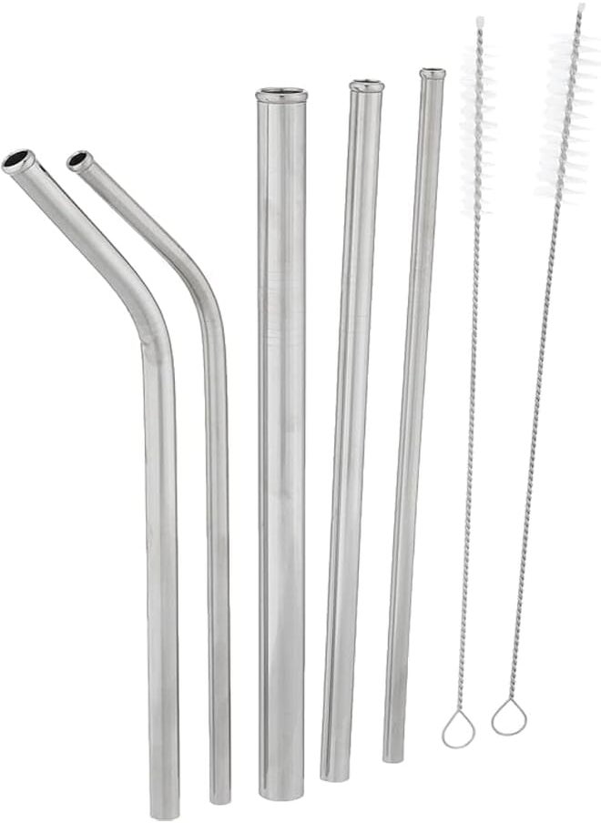 Generic Stainless steel straws with cleaning brush set of 5 pieces - silver 