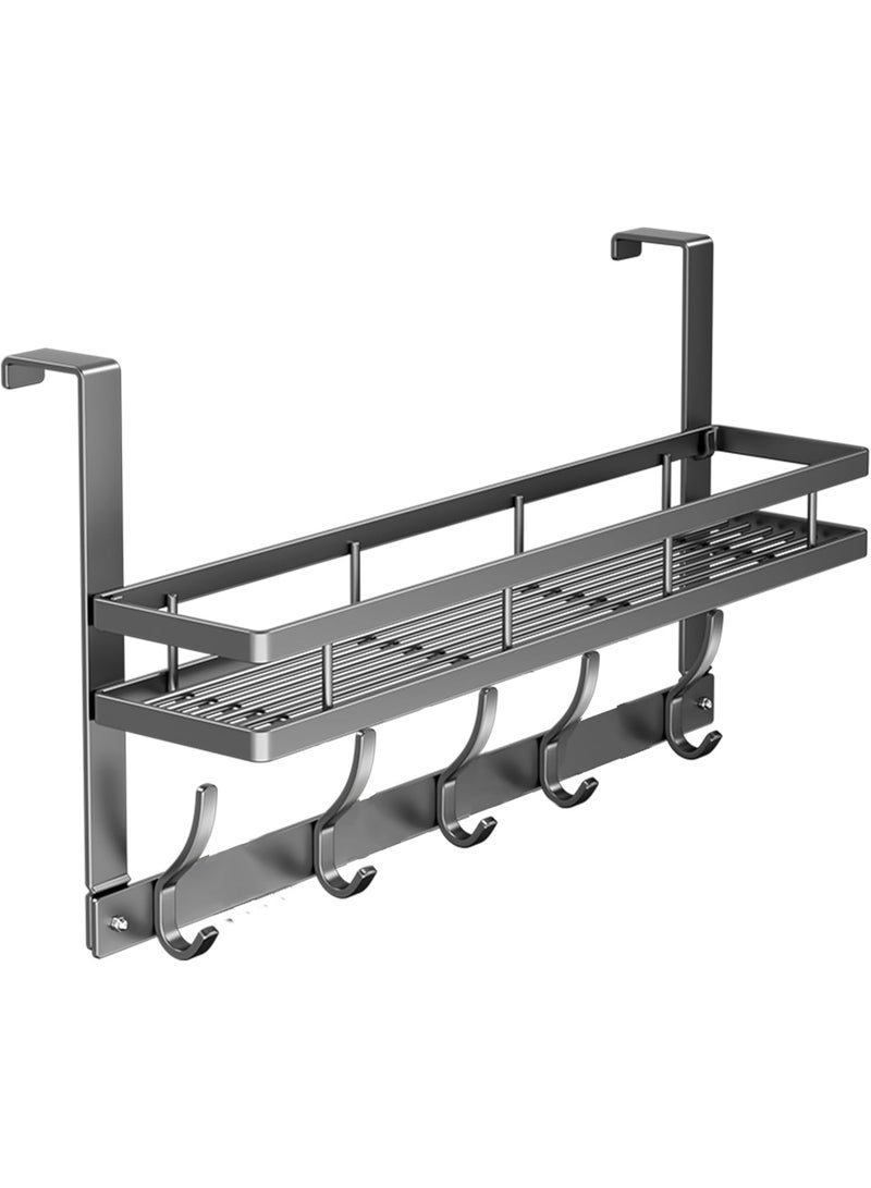 YelaJoy Over The Door Hooks Organizer, Coat Rack Over The Door Storage Hanger Towel Rack with Mesh Baskets and 5 Hooks, Back of Door Storage Organizer for Bathroom, Bedroom, Kitchen, Office (Grey) - Image 1