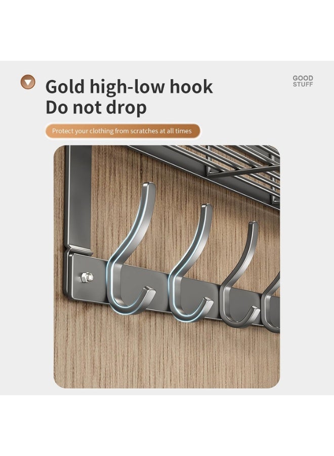 YelaJoy Over The Door Hooks Organizer, Coat Rack Over The Door Storage Hanger Towel Rack with Mesh Baskets and 5 Hooks, Back of Door Storage Organizer for Bathroom, Bedroom, Kitchen, Office (Grey) - Image 3