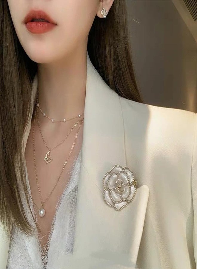 FORUBUS Elegant Camellia Flower Pearl Enamel Brooch Pin for Women - Fashion Jewelry Accessory-white - Image 5