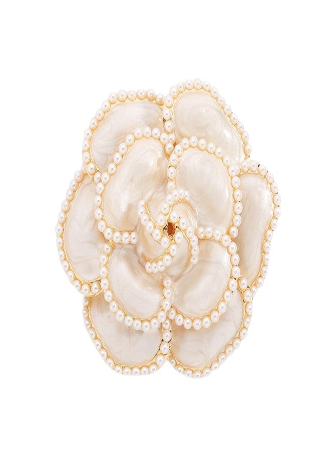FORUBUS Elegant Camellia Flower Pearl Enamel Brooch Pin for Women - Fashion Jewelry Accessory-white - Image 1