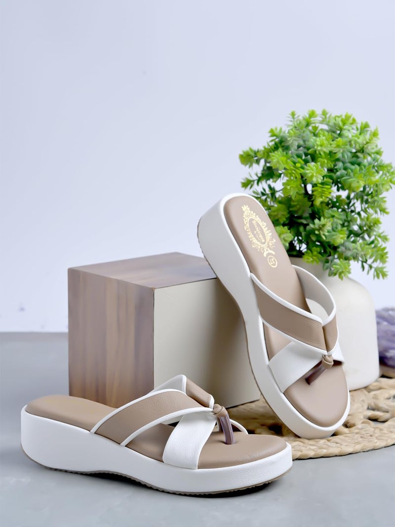 Shoetopia Cross Strap Beige Wedges For Women & Girls /EU36 - Image 2