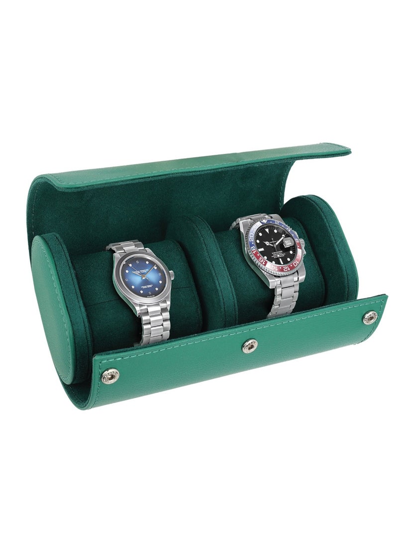 GREEN LION Duo Watch Roll Case /Snap-Button Closure /Leather & Velvet / Protective Interior / Compact Storage / Watch Protecting Pillow / Elegant Cover - Green - Image 3