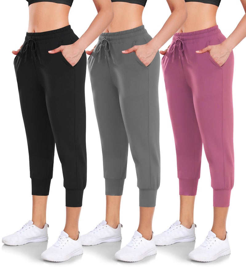 Hi Clasmix 3 Pack Capri Sweatpants Women,Womens Joggers with Pockets Athletic Leggings for Workout Yoga Running - Image 1