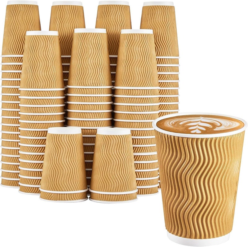 LATERN 50Pcs Kraft Paper Coffee Cups 360ml 3Layer Insulated Ripple Wall Cups Disposable Recyclable Takeaway Cups for Coffee Tea and Other Hot and Cold Drinks