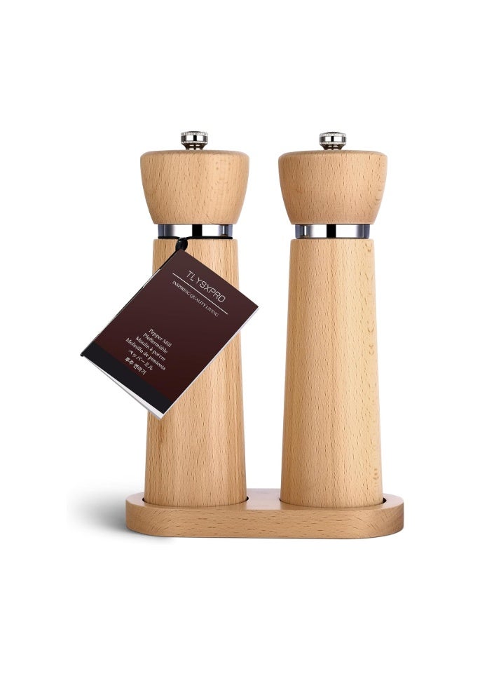 TLYSXPRO Wooden Salt and Pepper Grinder Set, Refillable Salt and Pepper Mill with Adjustable Upgraded Large Size Ceramic Burr, Manual Pepper Grinder with Beech Wood Body, 8.3” Tall - Image 1