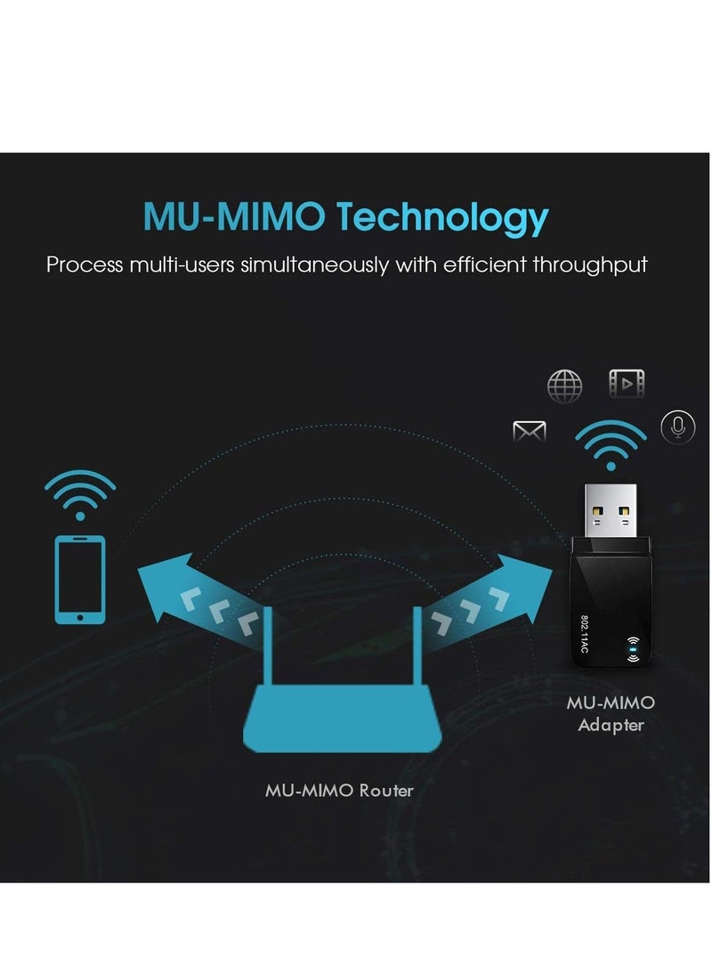 1300Mbps USB 3.0 Wireless WiFi Adapter for PC, USB Wi-Fi AC Mini Network Adapters 802.11ac 2.4GHz/5GHz Built-in Antenna for Windows 10/7/8/8.1/XP Mac OS 10.6-10.15