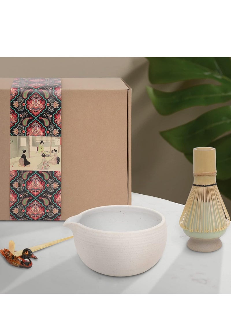 جوسكوين طقم شاي ماتشا الياباني، وعاء مع صنبور تصب، خفاقة، مغرفة شاي، حامل خفاقة من السيراميك، علبة مسحوق ماتشا، مجموعة أدوات حفل ماتشا مصنوعة يدويًا لطقوس الشاي الياباني، ٩ قطع، باللون الأبيض. - Image 5