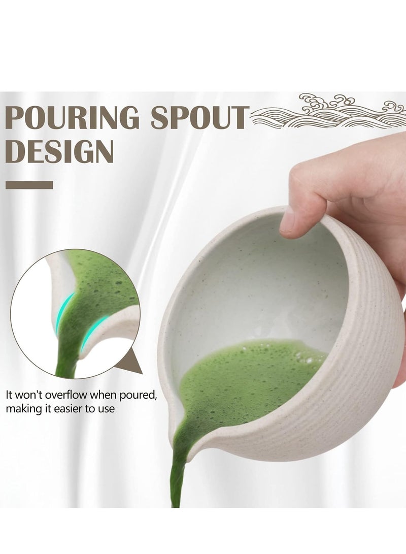 جوسكوين طقم شاي ماتشا الياباني، وعاء مع صنبور تصب، خفاقة، مغرفة شاي، حامل خفاقة من السيراميك، علبة مسحوق ماتشا، مجموعة أدوات حفل ماتشا مصنوعة يدويًا لطقوس الشاي الياباني، ٩ قطع، باللون الأبيض. - Image 3