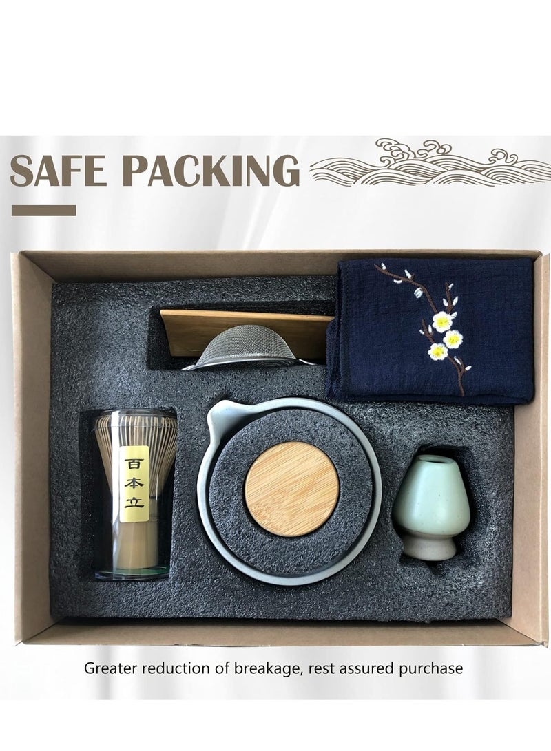 جوسكوين طقم شاي ماتشا الياباني، وعاء مع صنبور تصب، خفاقة، مغرفة شاي، حامل خفاقة من السيراميك، علبة مسحوق ماتشا، مجموعة أدوات حفل ماتشا مصنوعة يدويًا لطقوس الشاي الياباني، ٩ قطع، باللون الأبيض. - Image 2