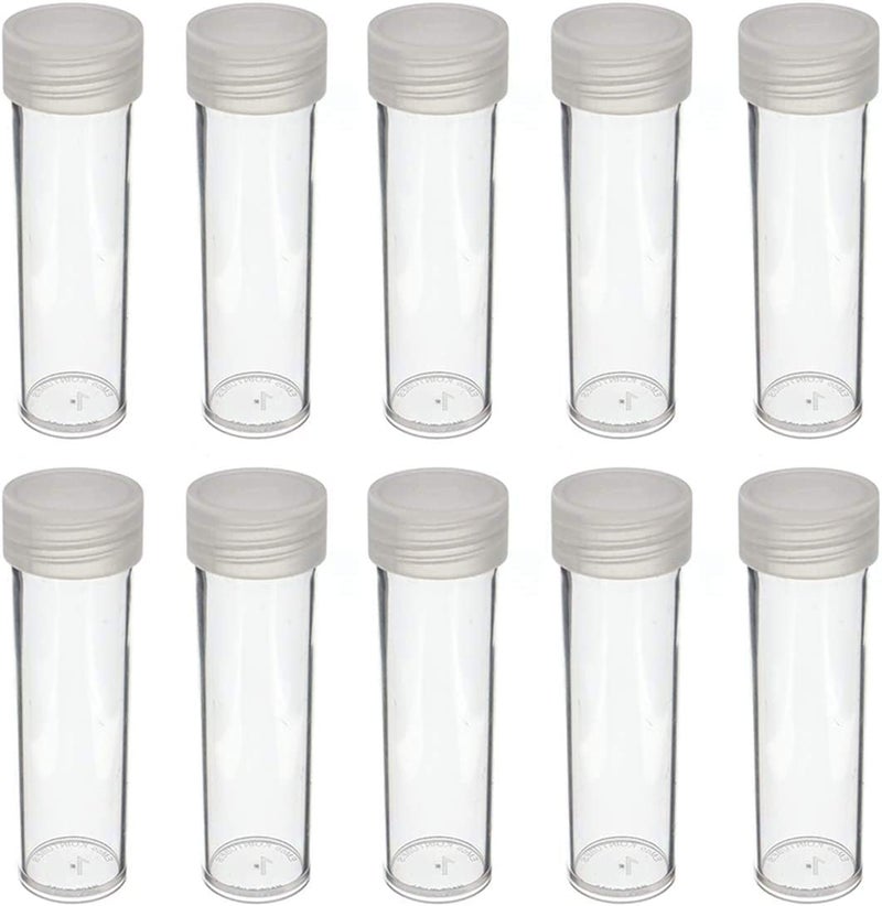IVYRISE (10) Round Clear Plastic (Penny Cent) Size Coin Storage Tube Holders Screw on Lid - Image 1