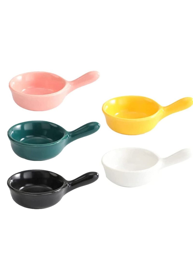 NIBEMINENT Ceramic Sauce Dishes Chip & Dip Sets Colorful Mini Bowl Set Ketchup Side Dish Tableware Condiment Relish Plate Seasoning Soy Stackable Ramekins with Grip Handle (Colorful 5 Pcs) - Image 1