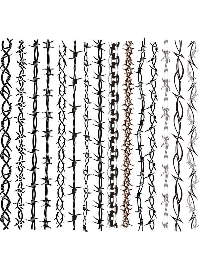 Barb Wire Temporary Tattoo,Adult Long Barbed Wire Tattoo Pamela Anderson Costume Kids Black Fake Wrist Tattoos for Halloween Costume,15-Sheet