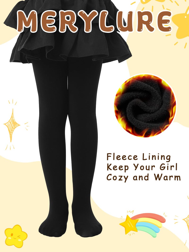 MERYLURE Fleece Lined Tights for Girls Winter Warm Kids Thermal Tights Toddler Ballet Dance Thick Leggings - Image 2