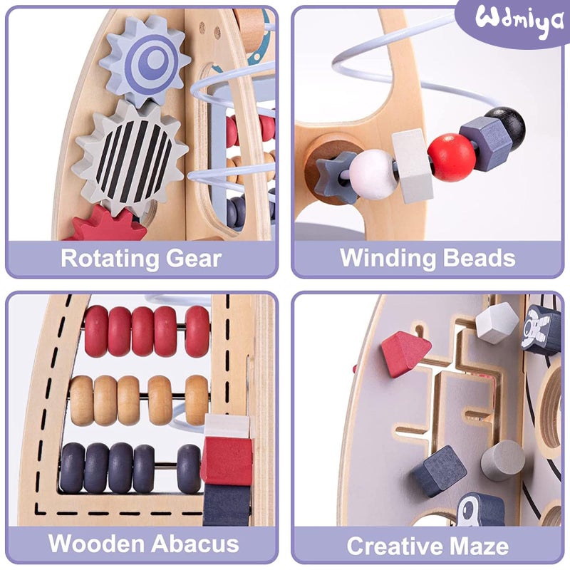 Wdmiya Space Wooden Activity Cube Toys for Baby, Montessoritoys for 1 Year Old Boy & Girl Birthday Gifts, Sensory and Educational 1st Birthday Gifts, Busy Board Toys for Baby Boy 6-18 Months (Rocket) - Image 2