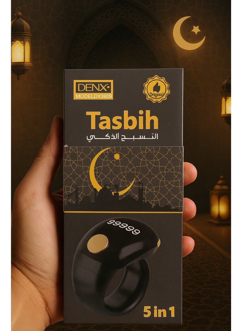 Denx Lightweight Tasbih Smart Ring with OLED Display – 5-in-1 Digital Tasbeeh Counter, Prayer Ring, Electronic Rosary, Watch Ring with Time & Date, Type-C Charging, Adjustable Sizes – Ramadan & Eid Gift for Men & Women - Image 1