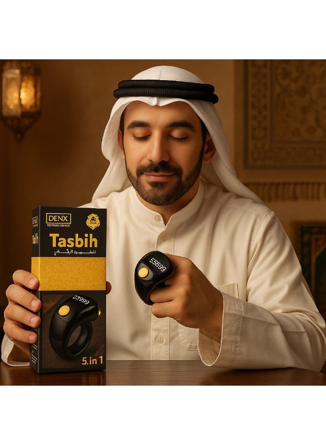 دينكس حلقة تسبيح ذكية خفيفة الوزن بشاشة OLED - عداد تسبيح رقمي متعدد الوظائف (5 في 1)، حلقة صلاة، سلسلة تذكير بالصلاة، ساعة ذكية مع عرض التاريخ والوقت، شحن عبر منفذ USB-C، مقاس قابل للتعديل - هدية مثالية لرمضان وعيد الفطر للرجال والنساء - Image 4