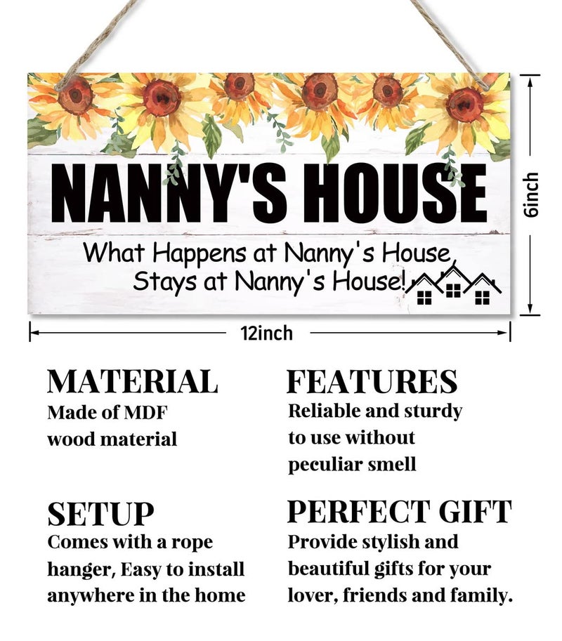 EDCTO عتيقة النمط علامات Nanny's House ما يحدث في منزل مربية في منزل ناني معلق الخشب علامة المنزل ديكور المطبوعة على جدار الجدار الهدية لجدة 12x6 في - Image 3