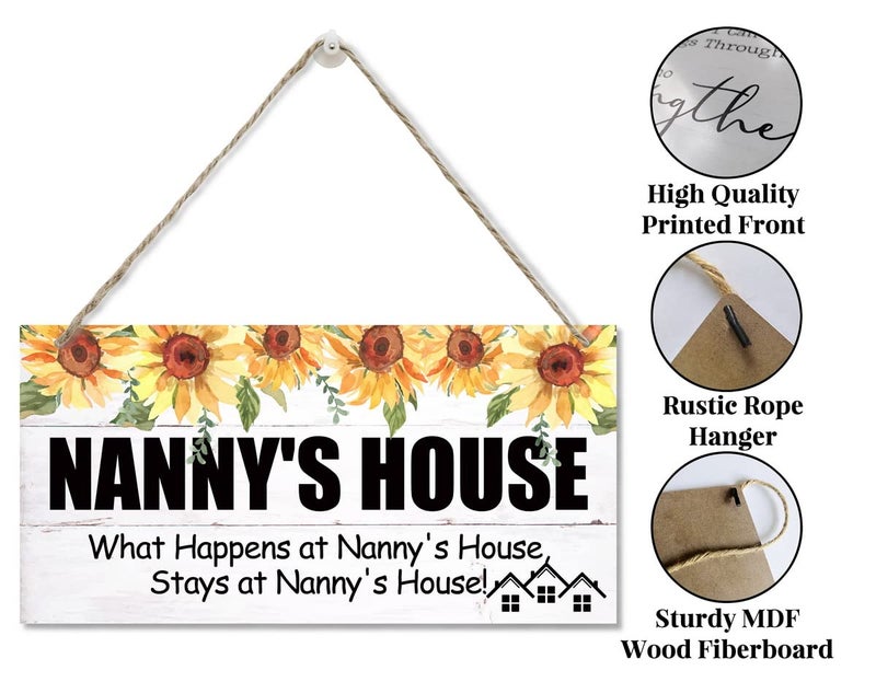 EDCTO عتيقة النمط علامات Nanny's House ما يحدث في منزل مربية في منزل ناني معلق الخشب علامة المنزل ديكور المطبوعة على جدار الجدار الهدية لجدة 12x6 في - Image 5