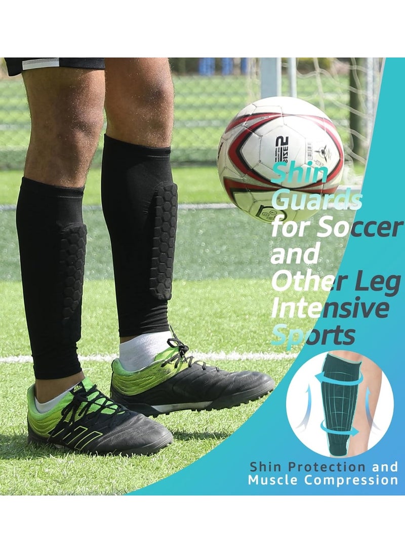 COYO Soccer Shin Guards Shin Pads for Kids Youth Adult, Calf Compression Sleeve with Honeycomb Pads, Support for Shin Splint Baseball Boxing Kickboxing, Lightweight(1PAIR) - Image 2