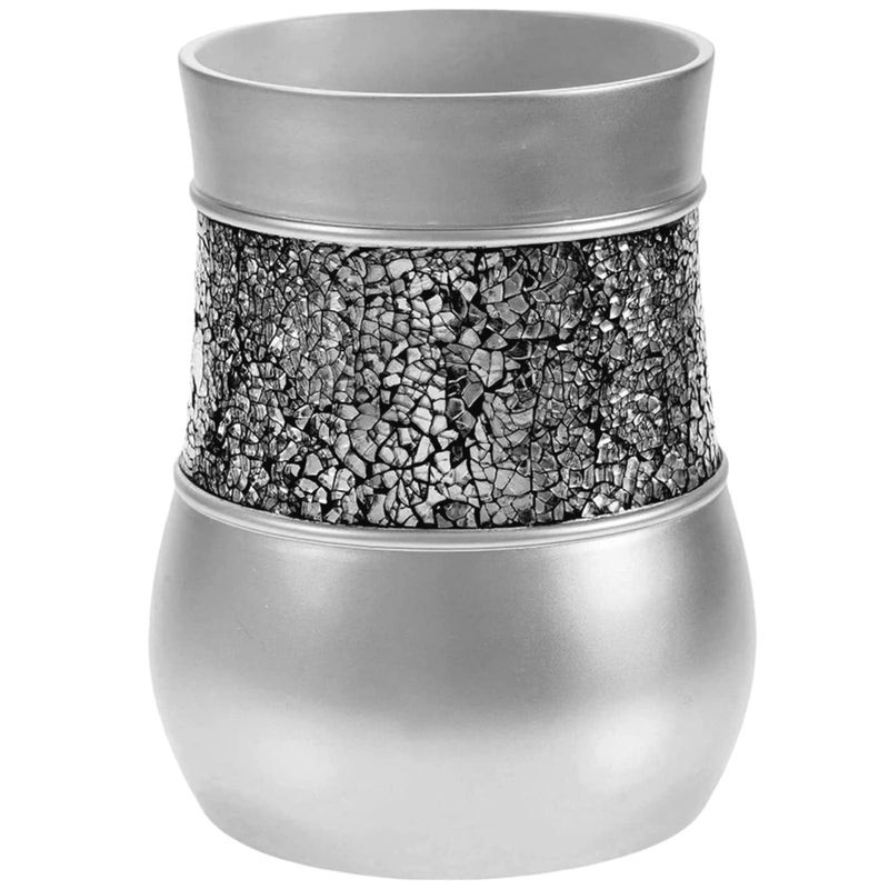 Creative Scents Crackled Glass Silver Small Bathroom Trash Can  Decorative Waste Basket for Powder Room or Bedroom  Durable Mini Wastebasket With Beautiful Crackled Glass - Image 1