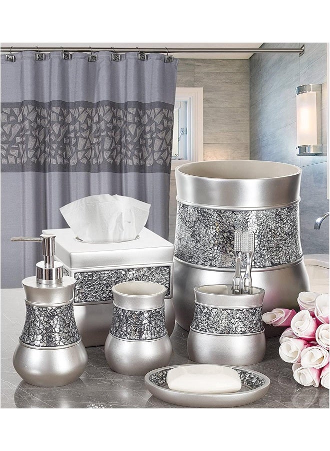 Creative Scents Crackled Glass Silver Small Bathroom Trash Can  Decorative Waste Basket for Powder Room or Bedroom  Durable Mini Wastebasket With Beautiful Crackled Glass - Image 3