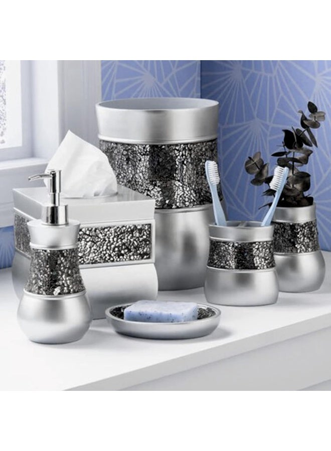 Creative Scents Crackled Glass Silver Small Bathroom Trash Can  Decorative Waste Basket for Powder Room or Bedroom  Durable Mini Wastebasket With Beautiful Crackled Glass - Image 2