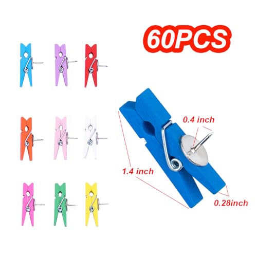 DOSEWART Push Pin Clips for Cork Board, 60 Pcs Colorful Push Pins with Wooden Clips Decorative Assorted Colors Thumbtack Pushpins Tacks for Bulletin Board Decorations, Artworks, Notes, Photos, Office and Home - Image 2