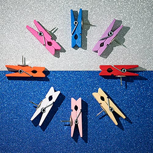 DOSEWART Push Pin Clips for Cork Board, 60 Pcs Colorful Push Pins with Wooden Clips Decorative Assorted Colors Thumbtack Pushpins Tacks for Bulletin Board Decorations, Artworks, Notes, Photos, Office and Home - Image 4