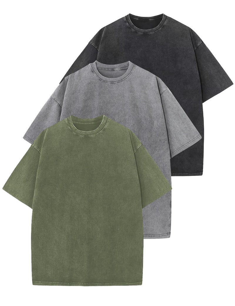 Yimoon 3 Pack Oversized Tshirts for Women Washed Vintage Baggy Boyfriend Tees Short Sleeve Unisex Cotton Tops(Blackgreyarmy-M) - Image 1