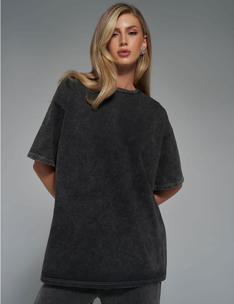 Yimoon 3 Pack Oversized Tshirts for Women Washed Vintage Baggy Boyfriend Tees Short Sleeve Unisex Cotton Tops(Blackgreyarmy-M) - Image 2