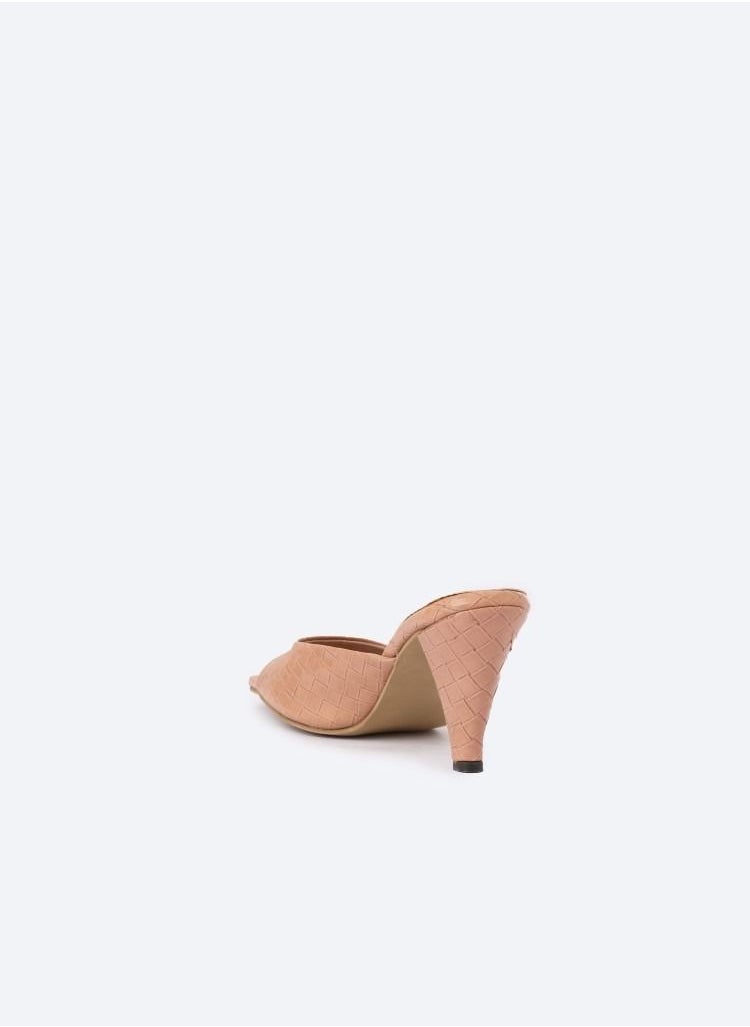 Zahwa - Square-Toed Slipper Heels In Verne Texture Leather With 7cm Middle Heel. - Image 1