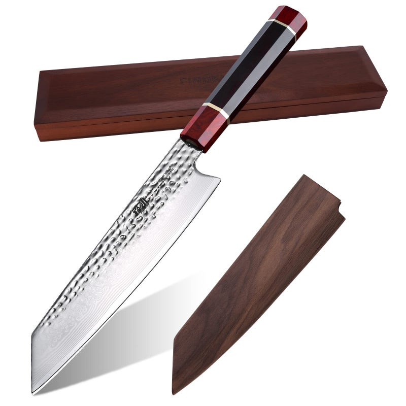 FINDKING Prestige Series Kiritsuke Knife with Walnut Cover, Japanese VG10 Damascus Steel Blade, Ebony Wood Octagonal Handle, Professional Sashimi Sushi Fish Knife (9 Inches, with Wooden Gift Box) - Image 1