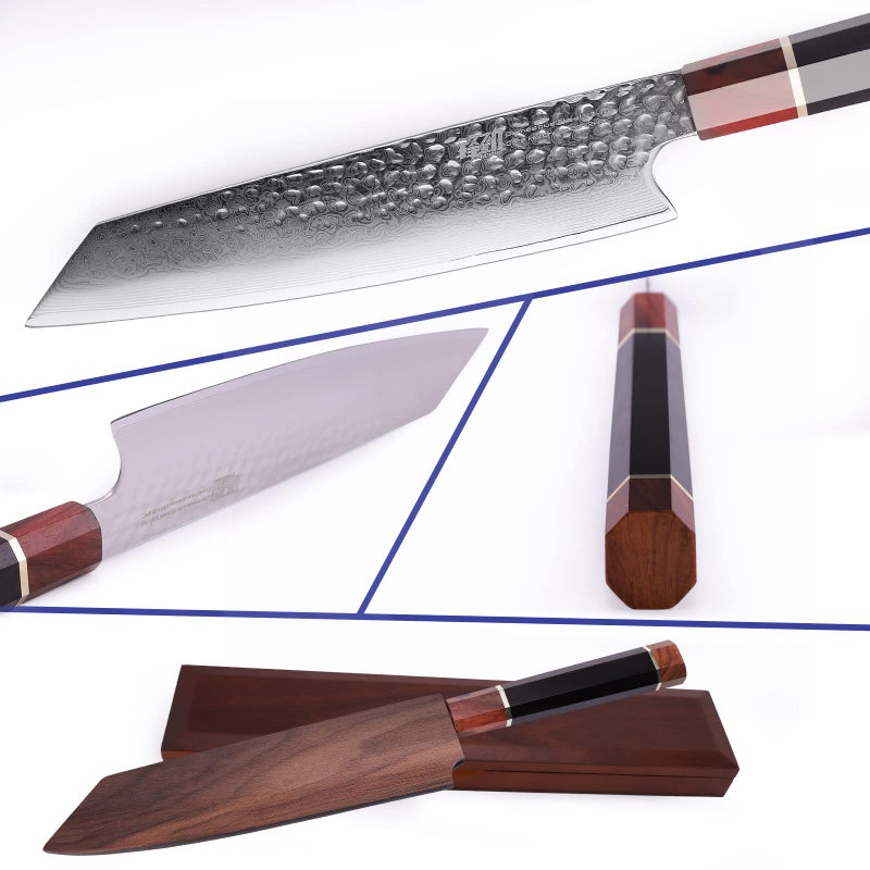 FINDKING Prestige Series Kiritsuke Knife with Walnut Cover, Japanese VG10 Damascus Steel Blade, Ebony Wood Octagonal Handle, Professional Sashimi Sushi Fish Knife (9 Inches, with Wooden Gift Box) - Image 2