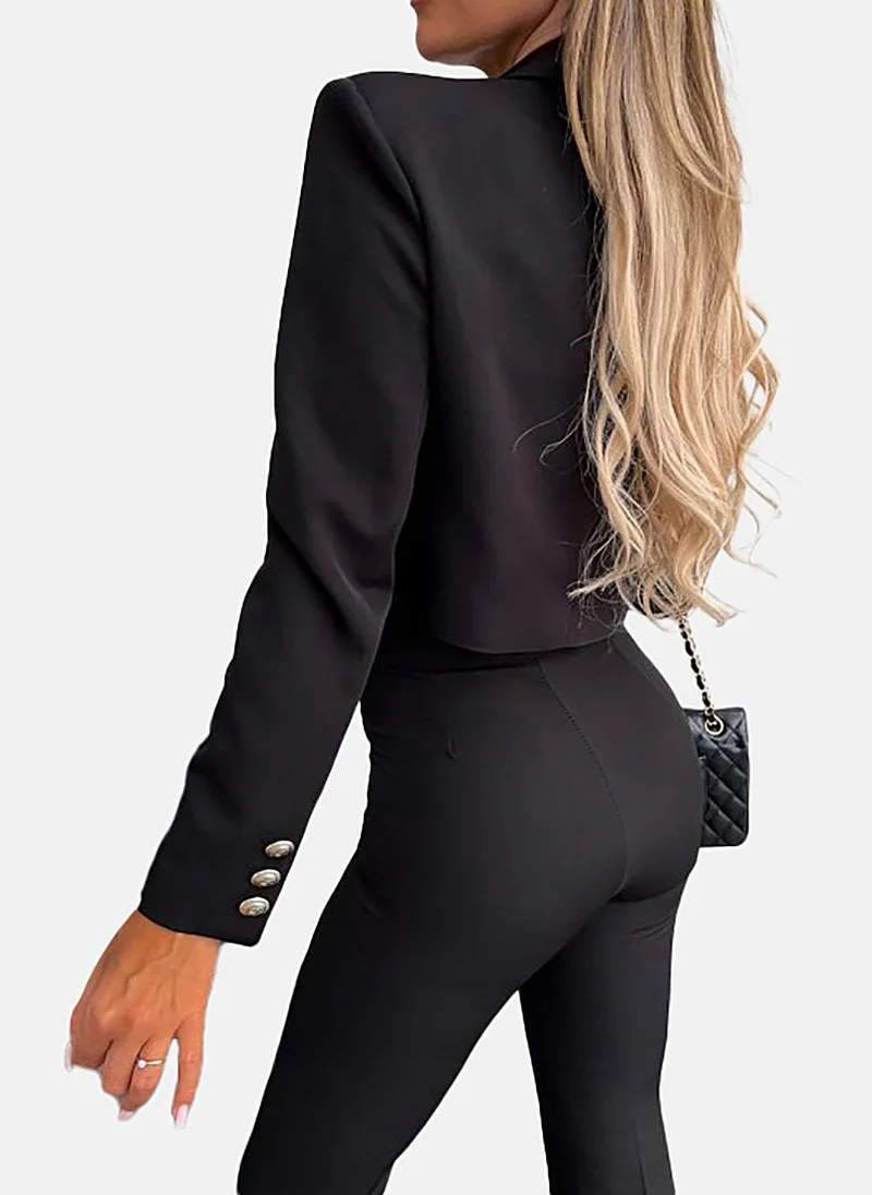 YUNIQEE Black Solid Open front Blazer