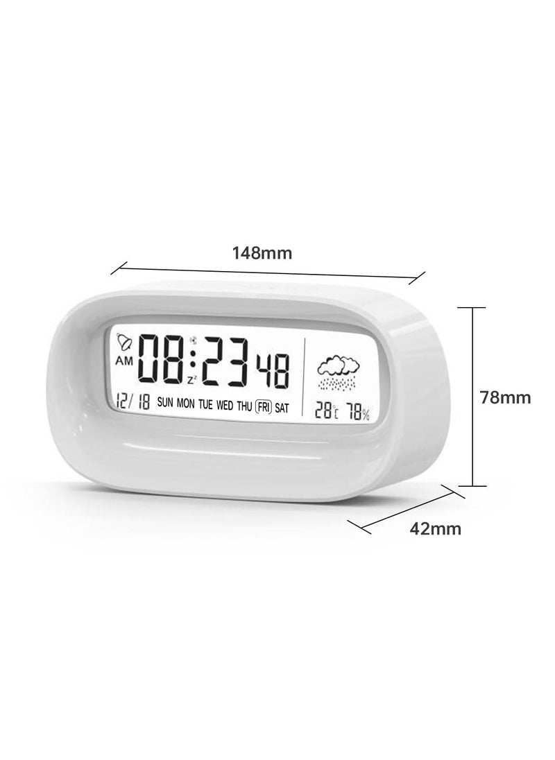 Alruht - Digital Alarm Clock, Transparent LED Display Desk Clocks, Temperature Humidity Meter, Weather Calendar Countdown Multifunction Timer, Battery Operated (Not Included) for Office, Study Room, Bedroom(White) - Image 1
