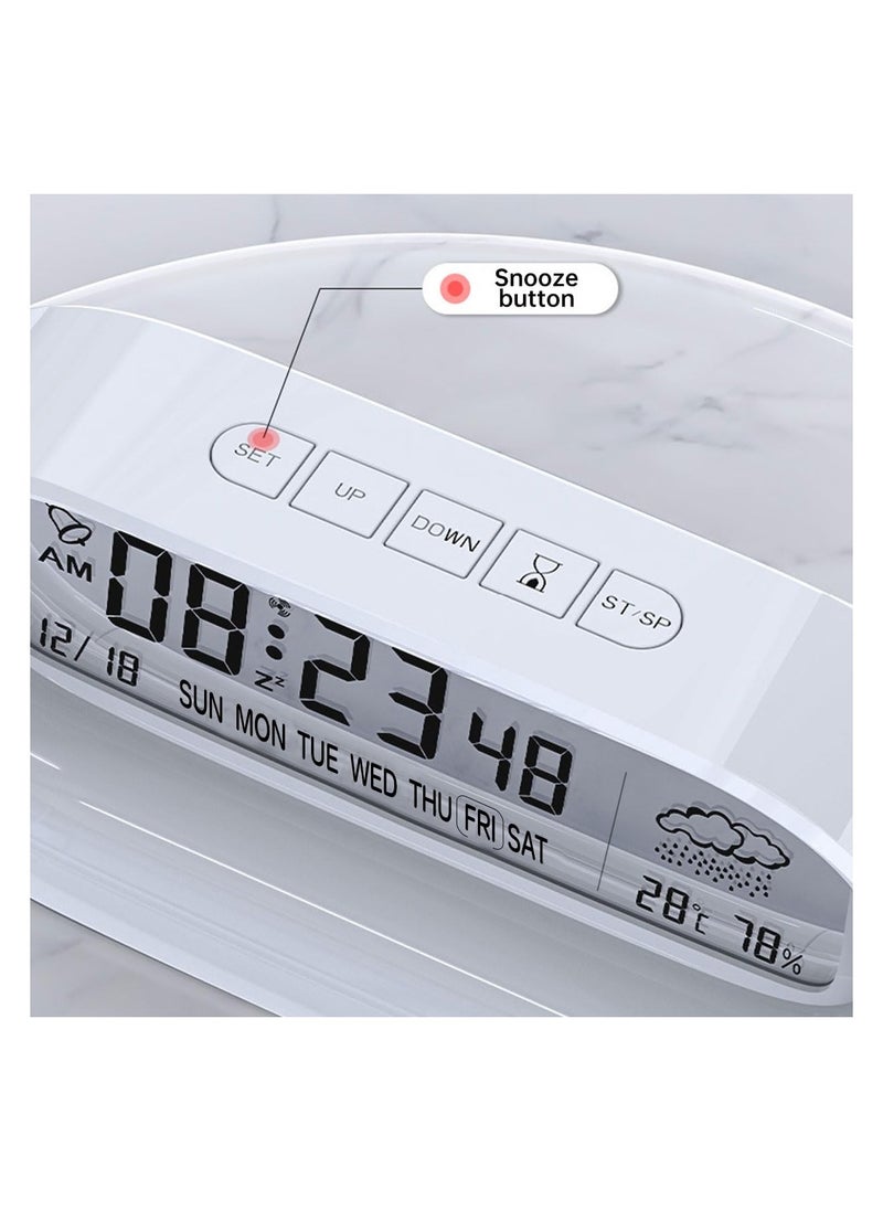 Alruht - Digital Alarm Clock, Transparent LED Display Desk Clocks, Temperature Humidity Meter, Weather Calendar Countdown Multifunction Timer, Battery Operated (Not Included) for Office, Study Room, Bedroom(White) - Image 1