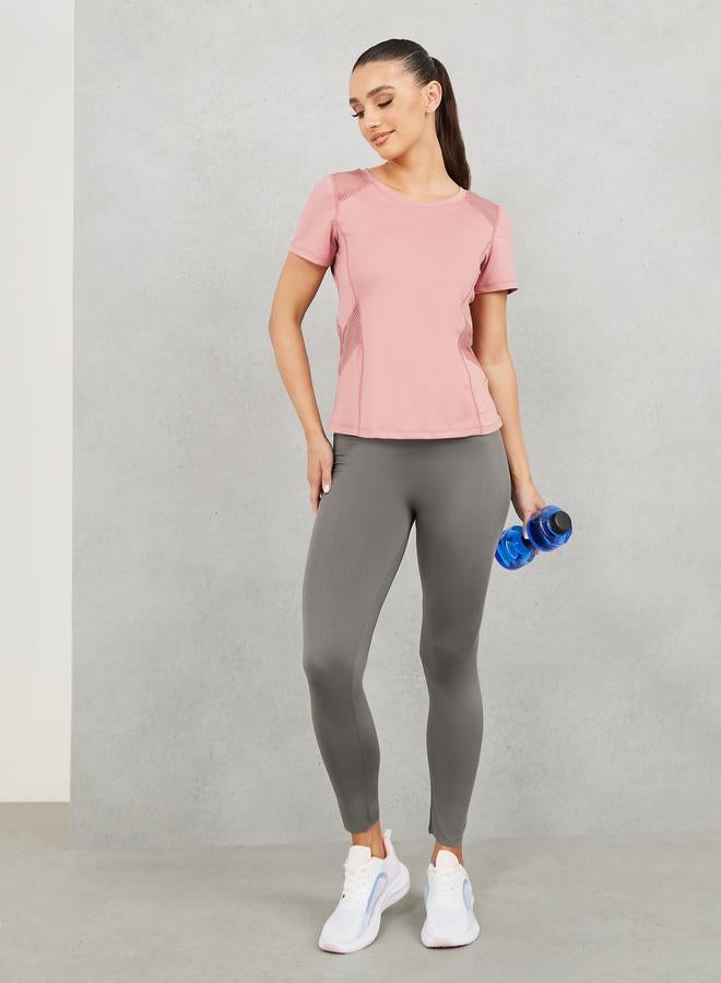 Mesh Panel Stitch Detail Reflective Slogan Back Print Top