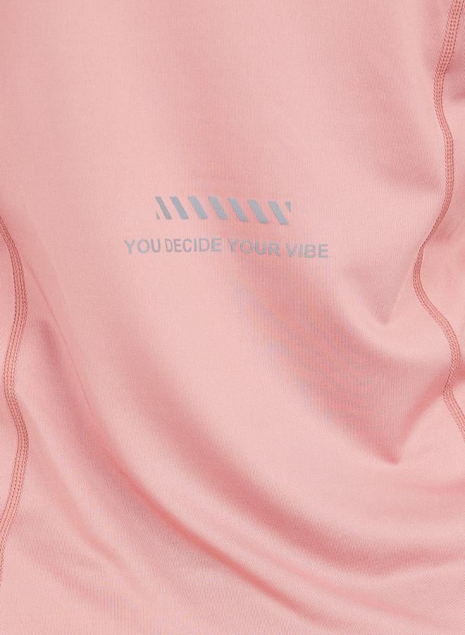 Mesh Panel Stitch Detail Reflective Slogan Back Print Top