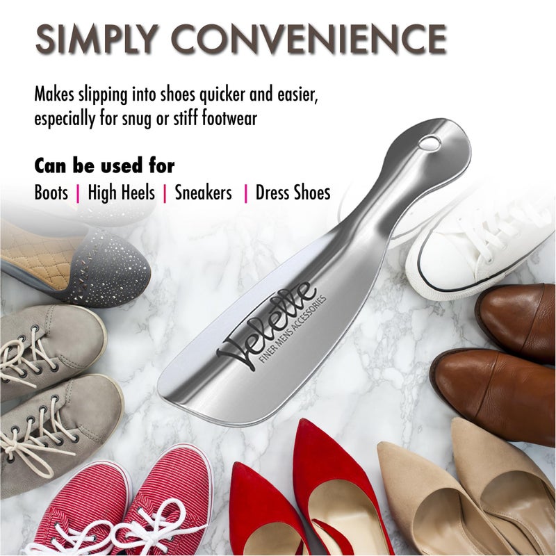 Velette Metal Shoehorn - 2 Pack 7.5" Long Shoe Horn, Travel Shoe Horn for Kids, Men & Women - Shoes Helper, Spoon, Travel Size Shoehorn for Boots, Shoes, Sneakers, Heels and More - Image 3