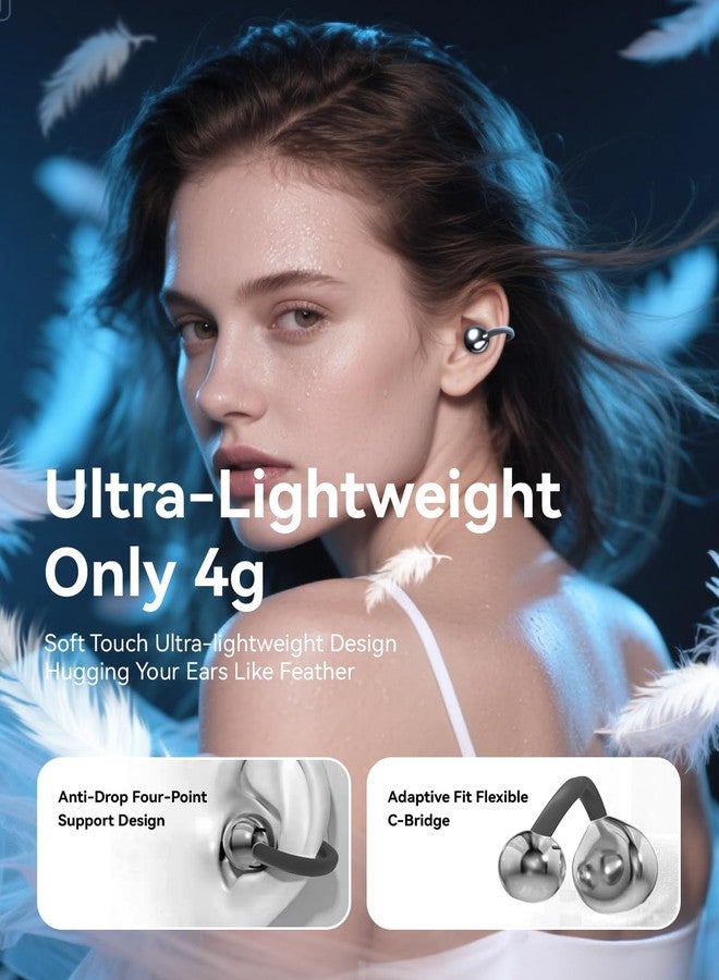 PUREMIC Clip on Earbuds Open Ear Wireless Bluetooth 5.4 Headphones, 60H Playback LED Power Display Earphones with Wireless Charging Case, IPX7 Waterproof Ear Buds for Phone Laptop Computer (Black) - Image 2